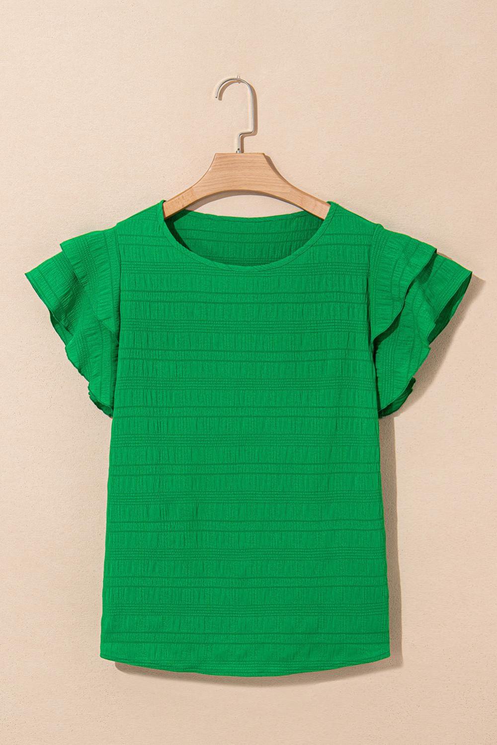 Blouses | Women Dark Green Ruffle Sleeve Textured Smocked Blouse