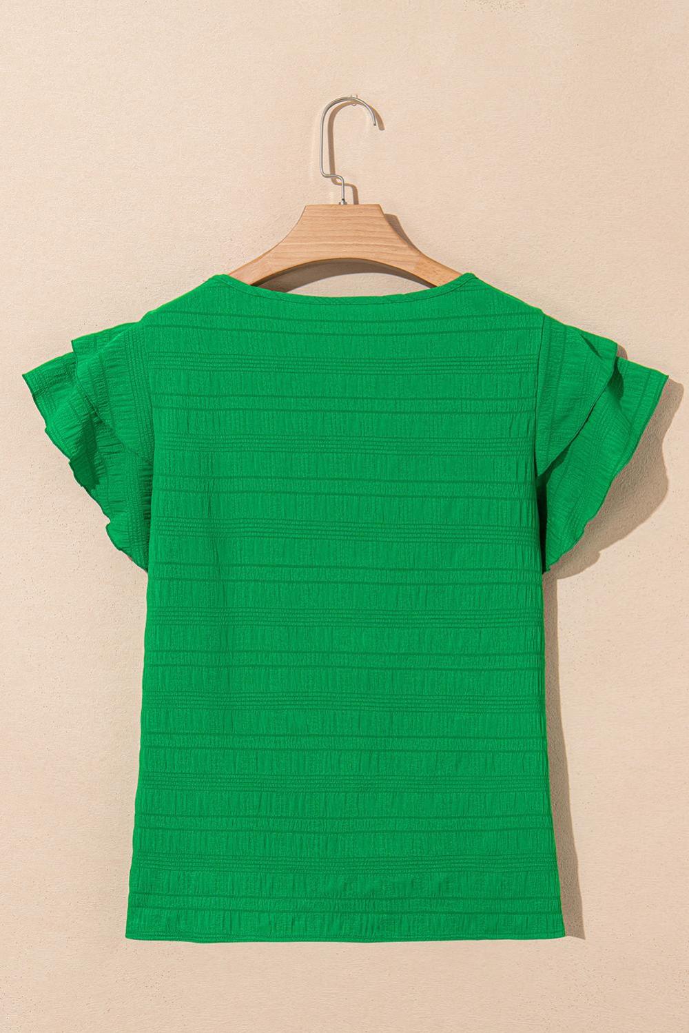 Blouses | Women Dark Green Ruffle Sleeve Textured Smocked Blouse