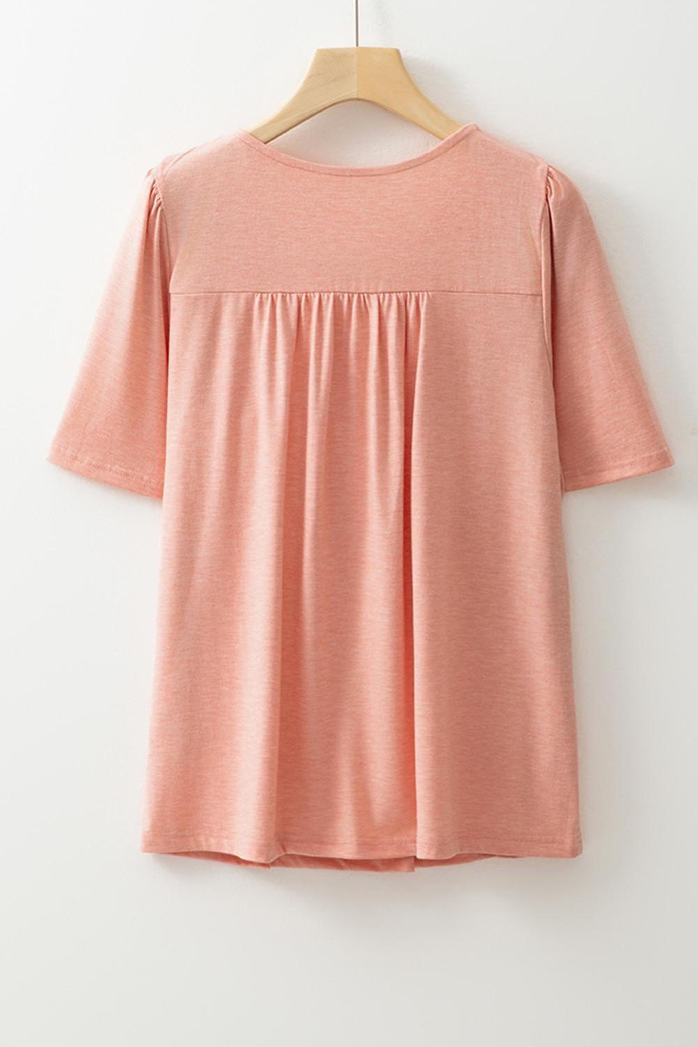 Blouses | Women Fushia Smocked Front V Neck Pleated Babydoll Short Sleeve Top