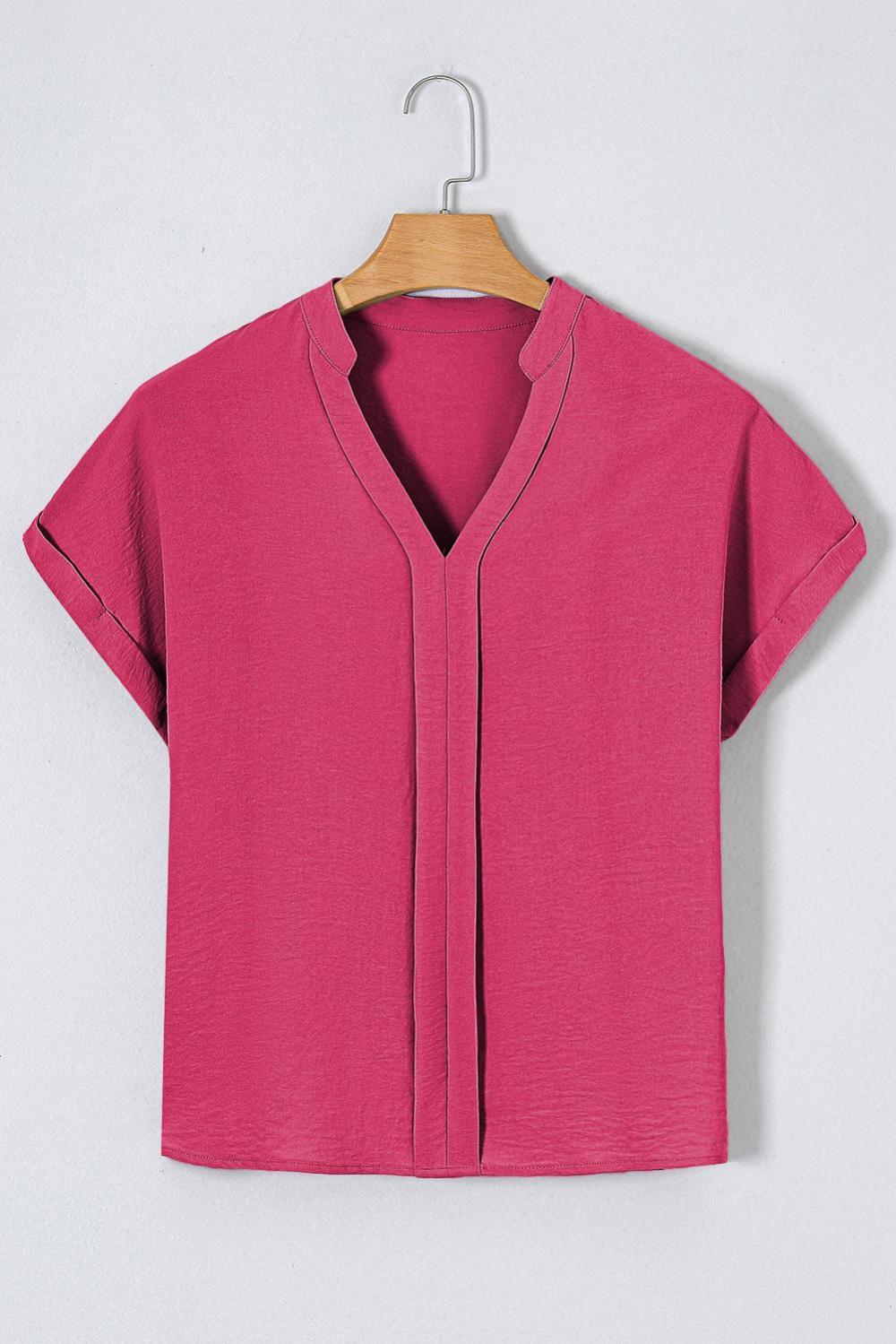 Blouses | Women Rose Red Notched Neck Batwing Sleeve Blouse