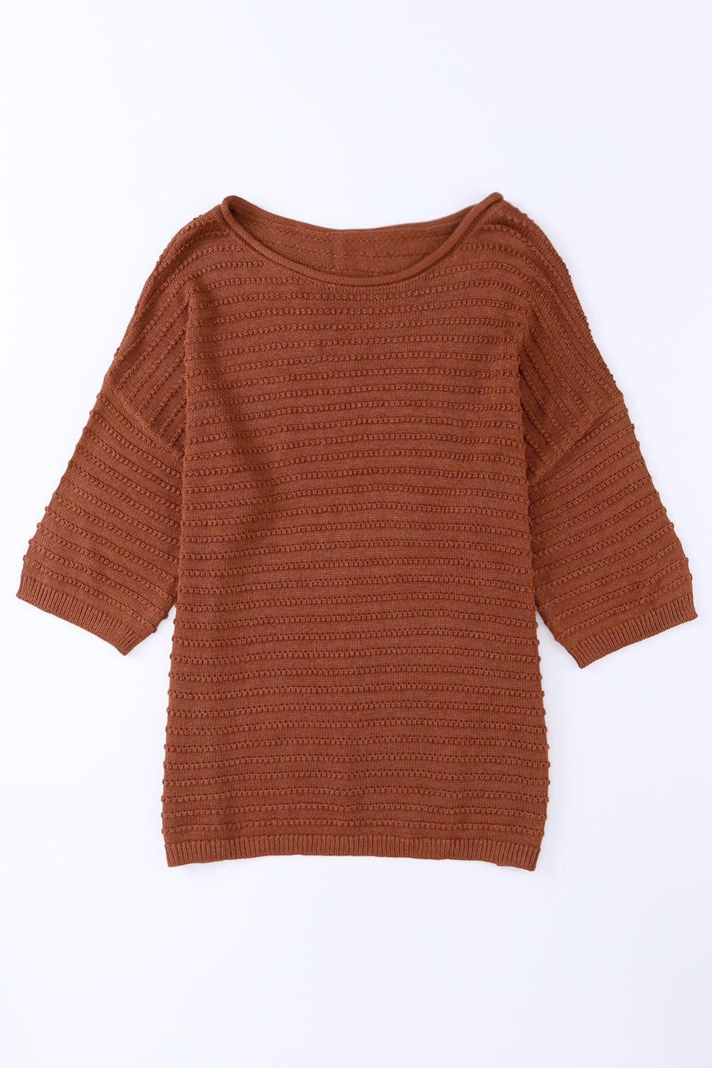 Knit Tops | Women Brown Solid Color Rib-Knit Drop Sleeve Side Slits Top
