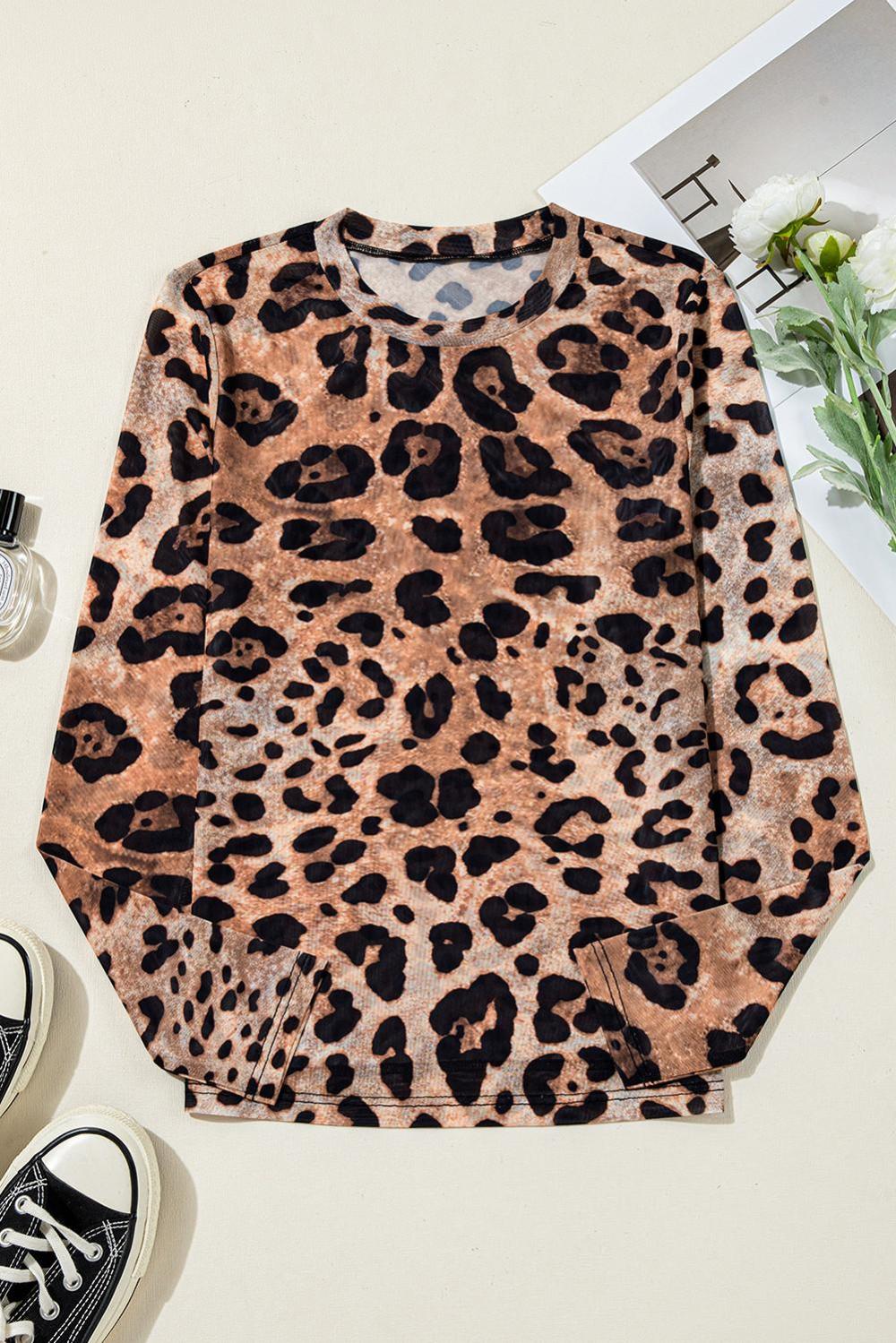 Long Sleeve Tops | Women Brown Allover Leopard Round Neck Long Sleeve Slim Top