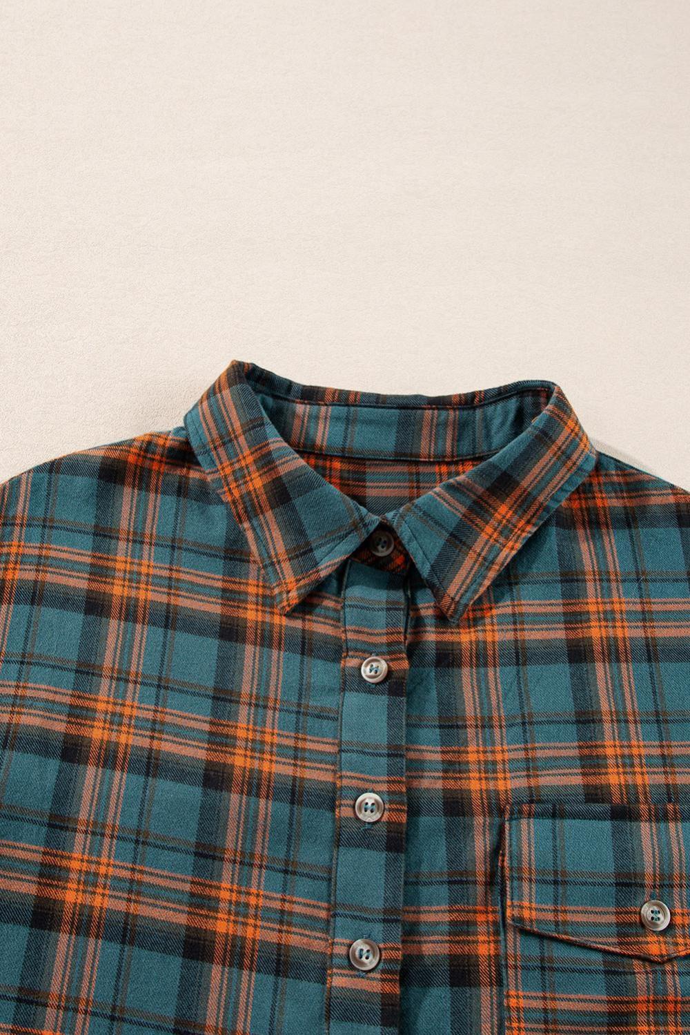 Long Sleeve Tops | Women Green Plaid Long Sleeve Collar Shirt
