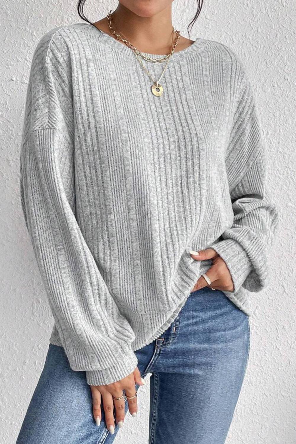 Long Sleeve Tops | Women Light Grey Ribbed Backless Drop Sleeve Top
