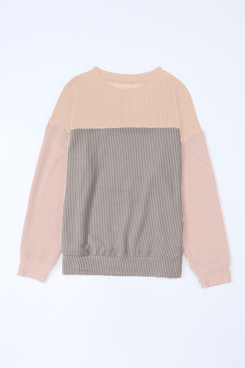 Long Sleeve Tops | Women Multicolor Colorblock Ribbed Loose Long Sleeve Top