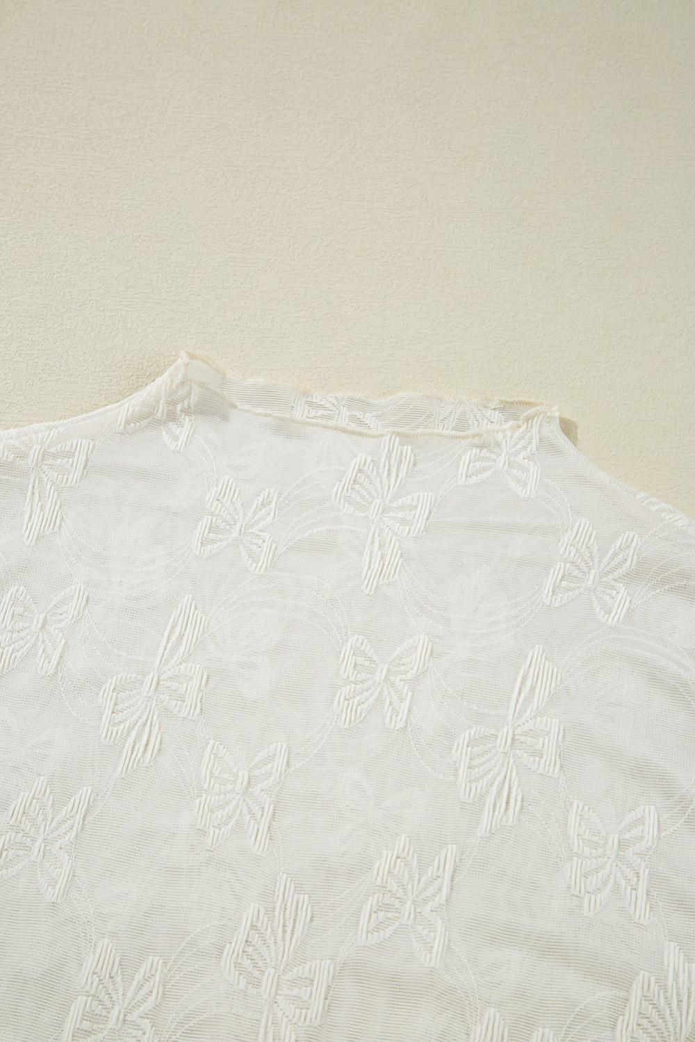 Long Sleeve Tops | Women White Butterfly Jacquard Mesh Long Sleeve Top
