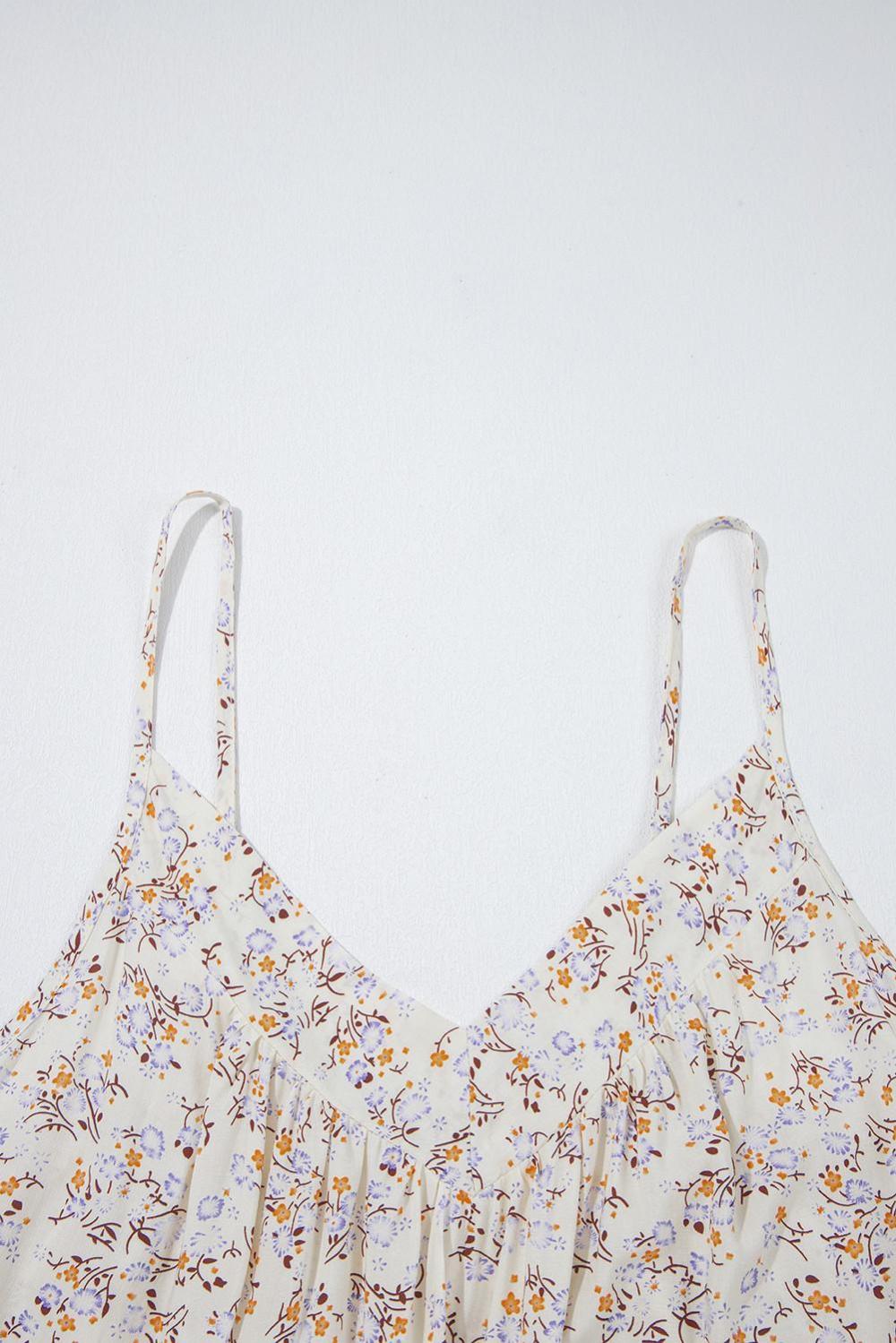 Sleeveless Tops | Women Apricot Boho Floral Spaghetti Straps Cami Top