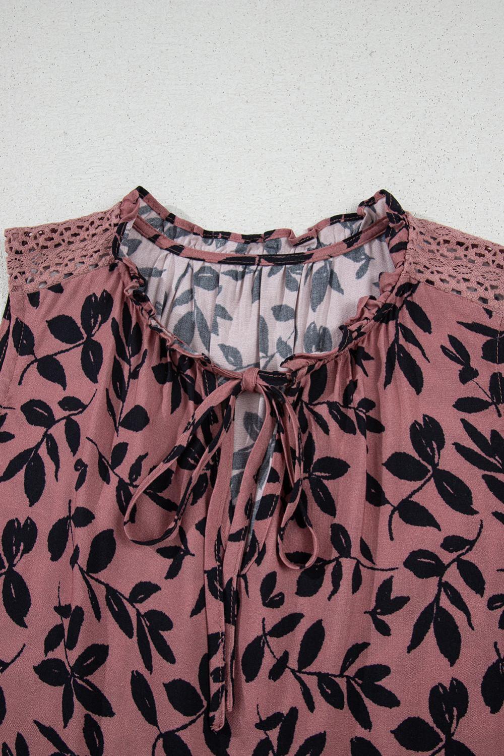 Sleeveless Tops | Women Brown Floral Print Tie Neck Sleeveless Top