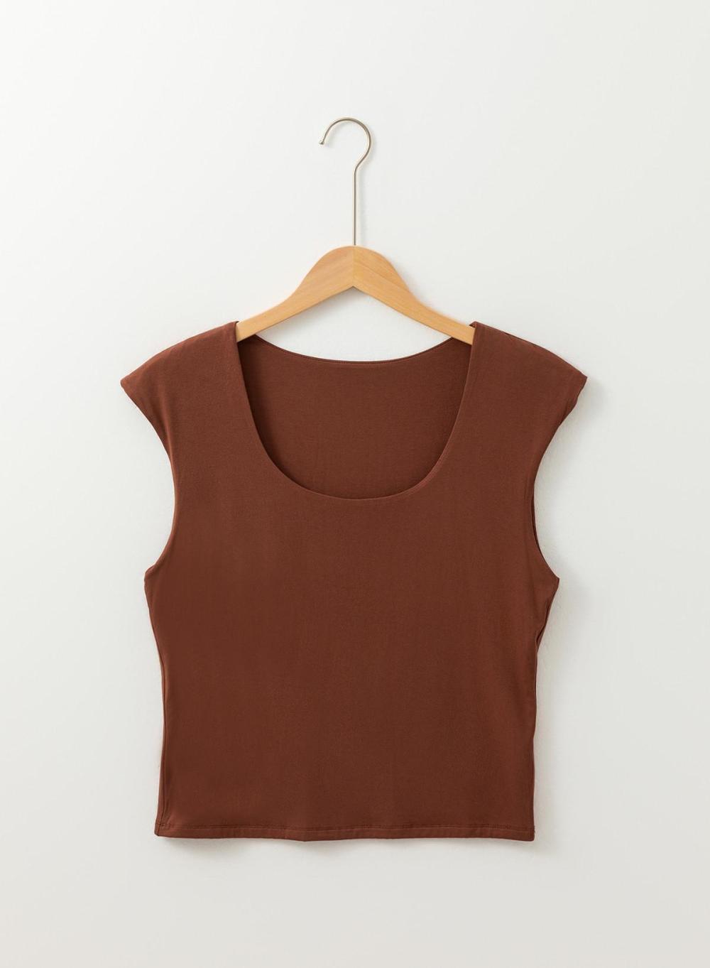 Sleeveless Tops | Women Coffee Solid Color U Neck Slim Fit Tank Top