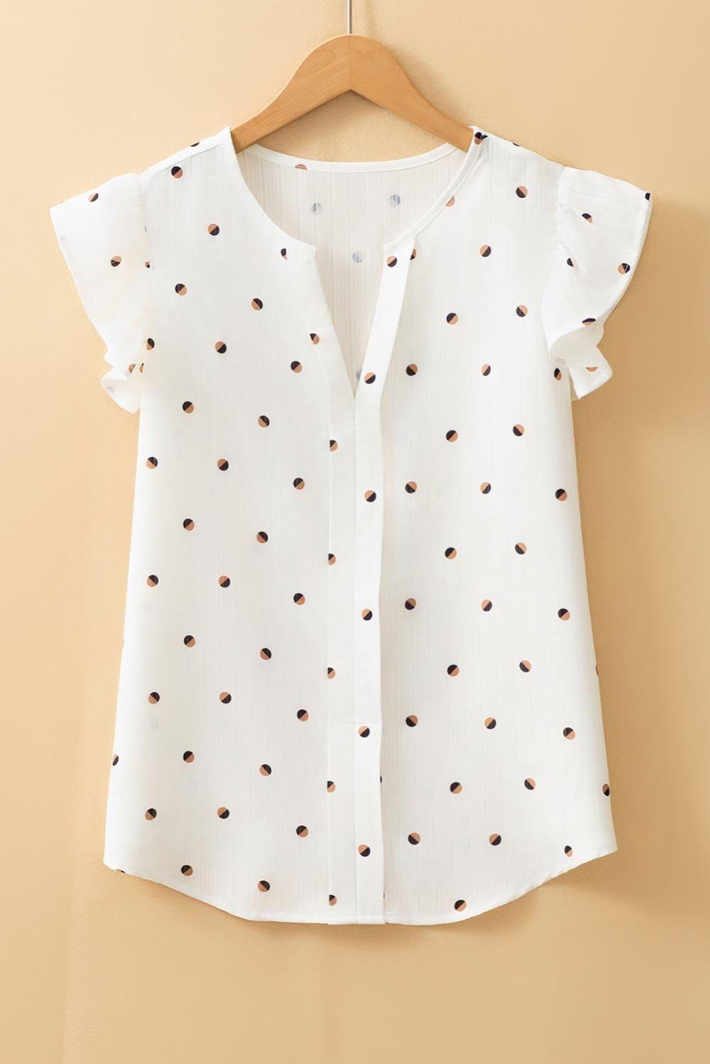 Sleeveless Tops | Women White Polka Dot Print V Neck Sleeveless Shirt