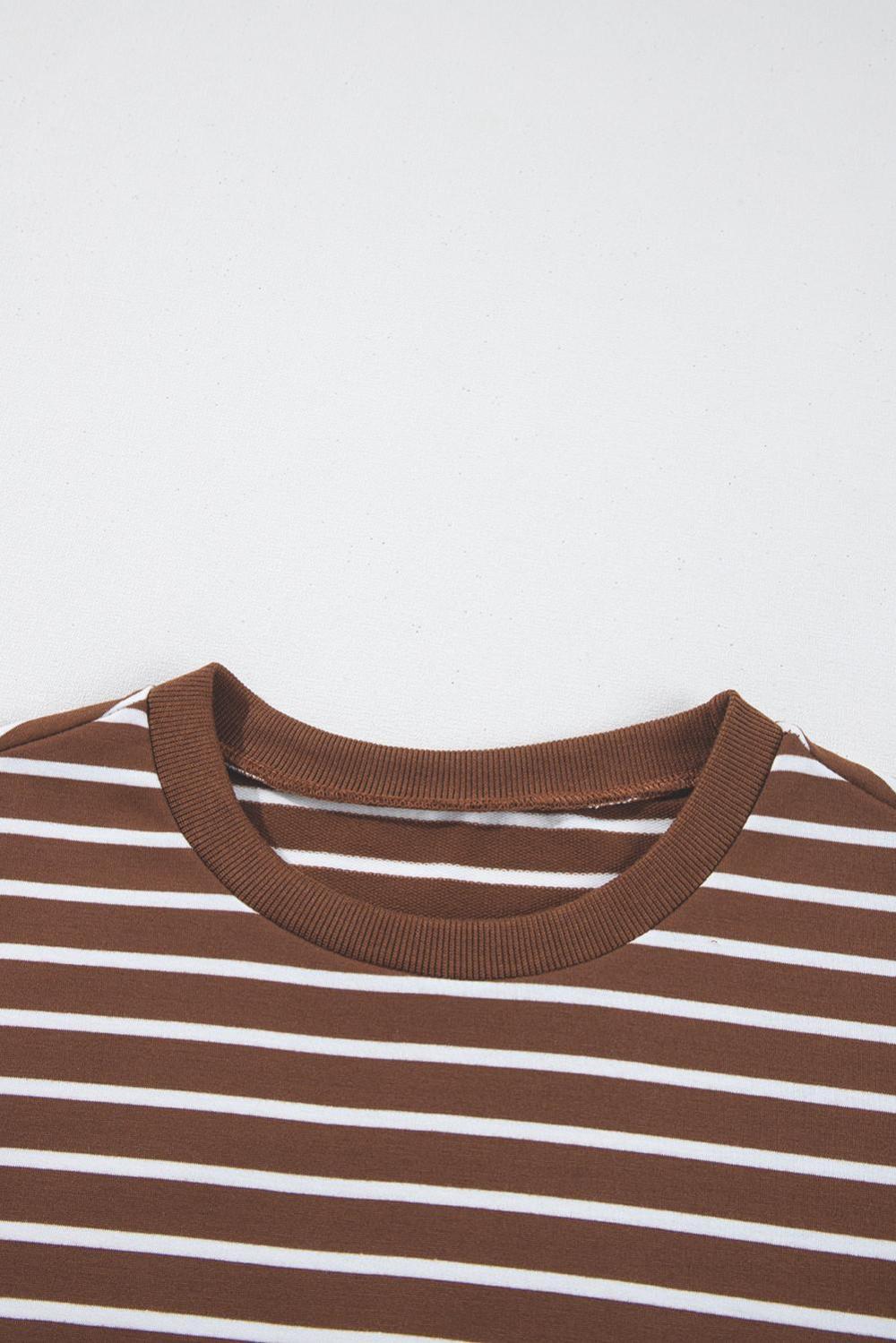 Sweatshirts & Hoodies | Women Coffee Striped Long Sleeve Round Neck Loose Fit Sweatshirt