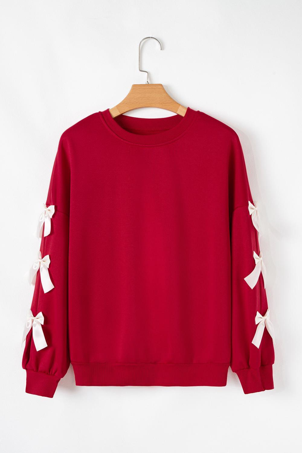 Sweatshirts & Hoodies | Women Fiery Red Sweet Bowknot Round Neck Sweatshirt