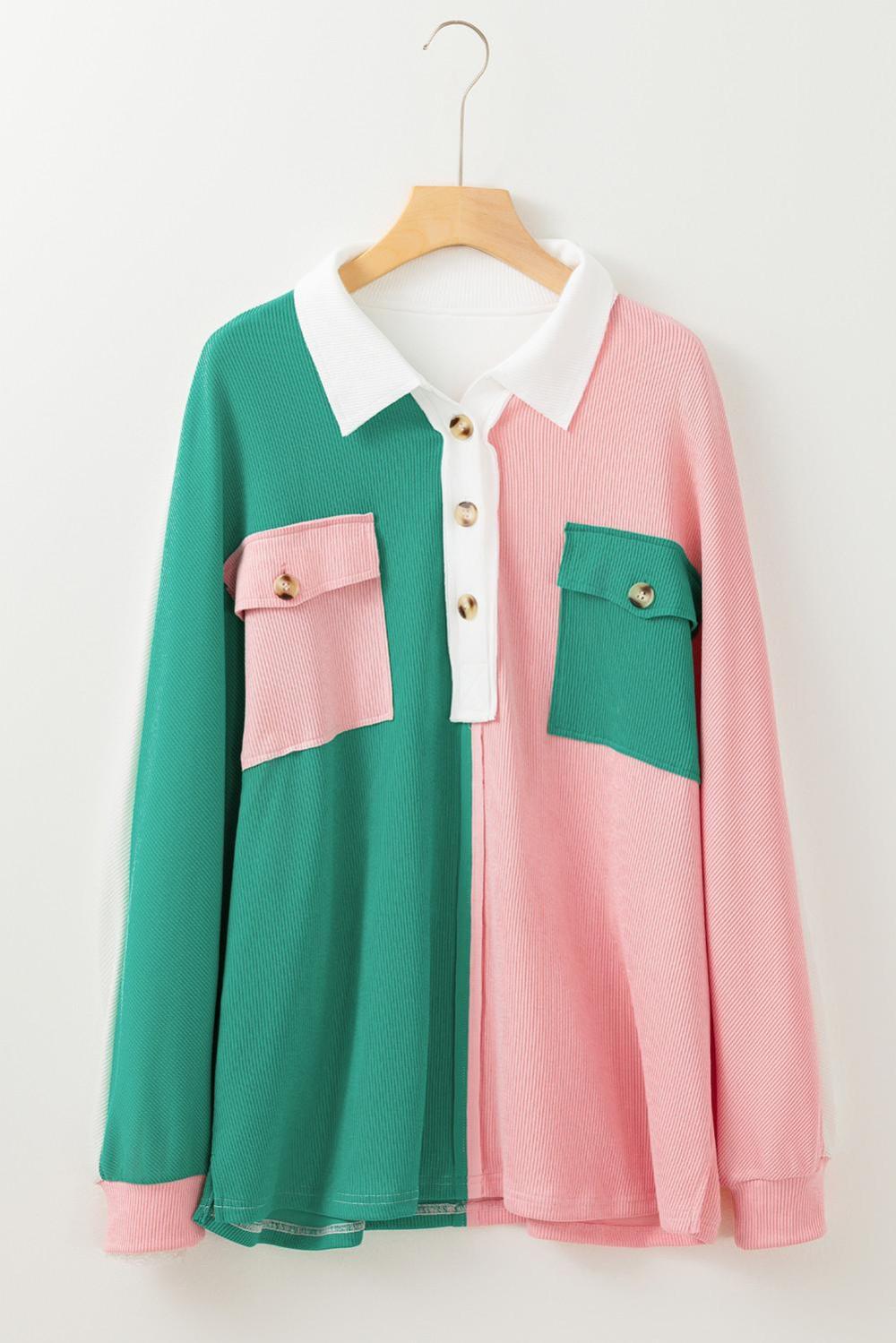 Sweatshirts & Hoodies | Women Pink Colorblock Patchwork Ribbed Oversized Sweatshirt