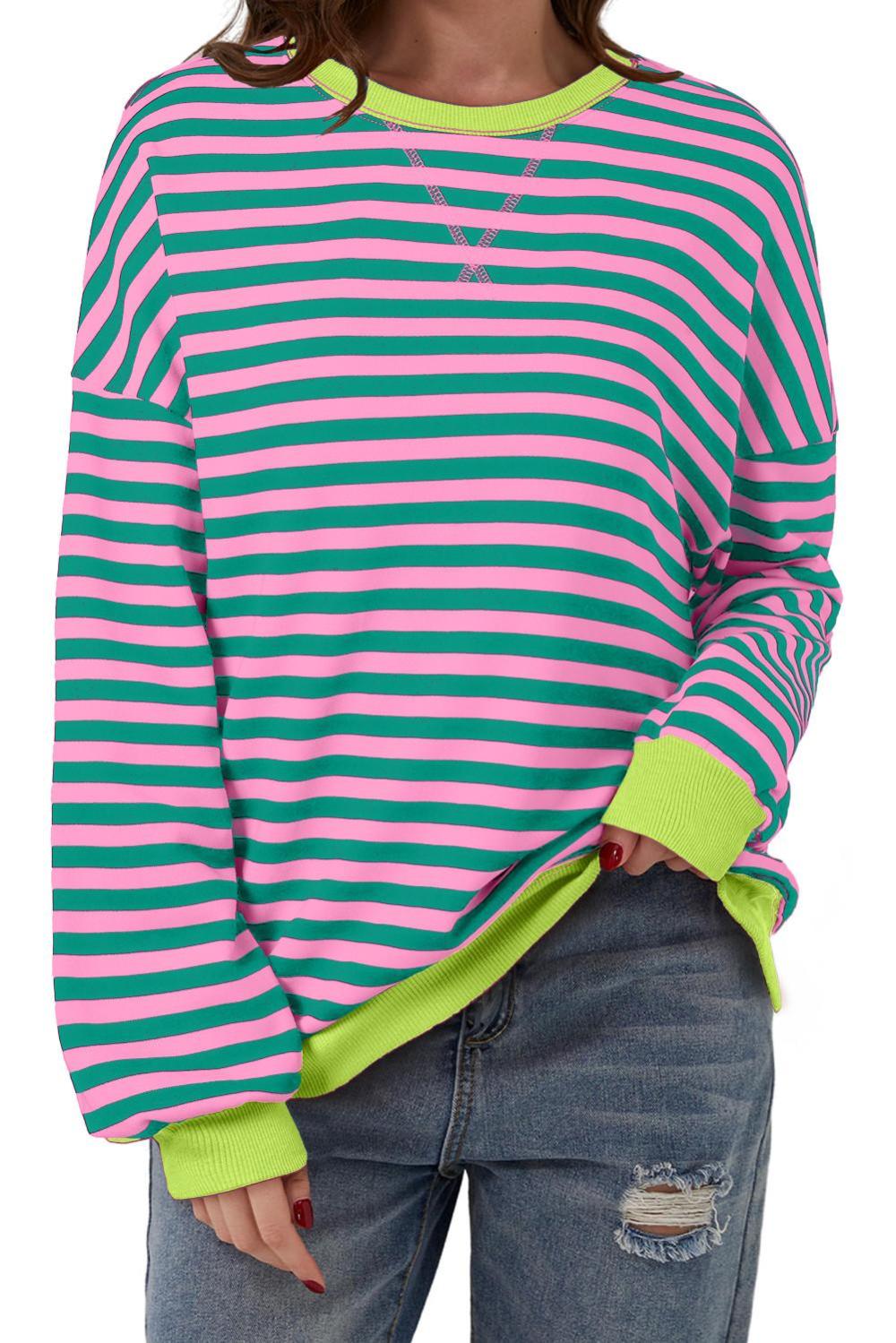 Sweatshirts & Hoodies | Women Rose Striped Contrast Trim Drop Shoulder Sweatshirt