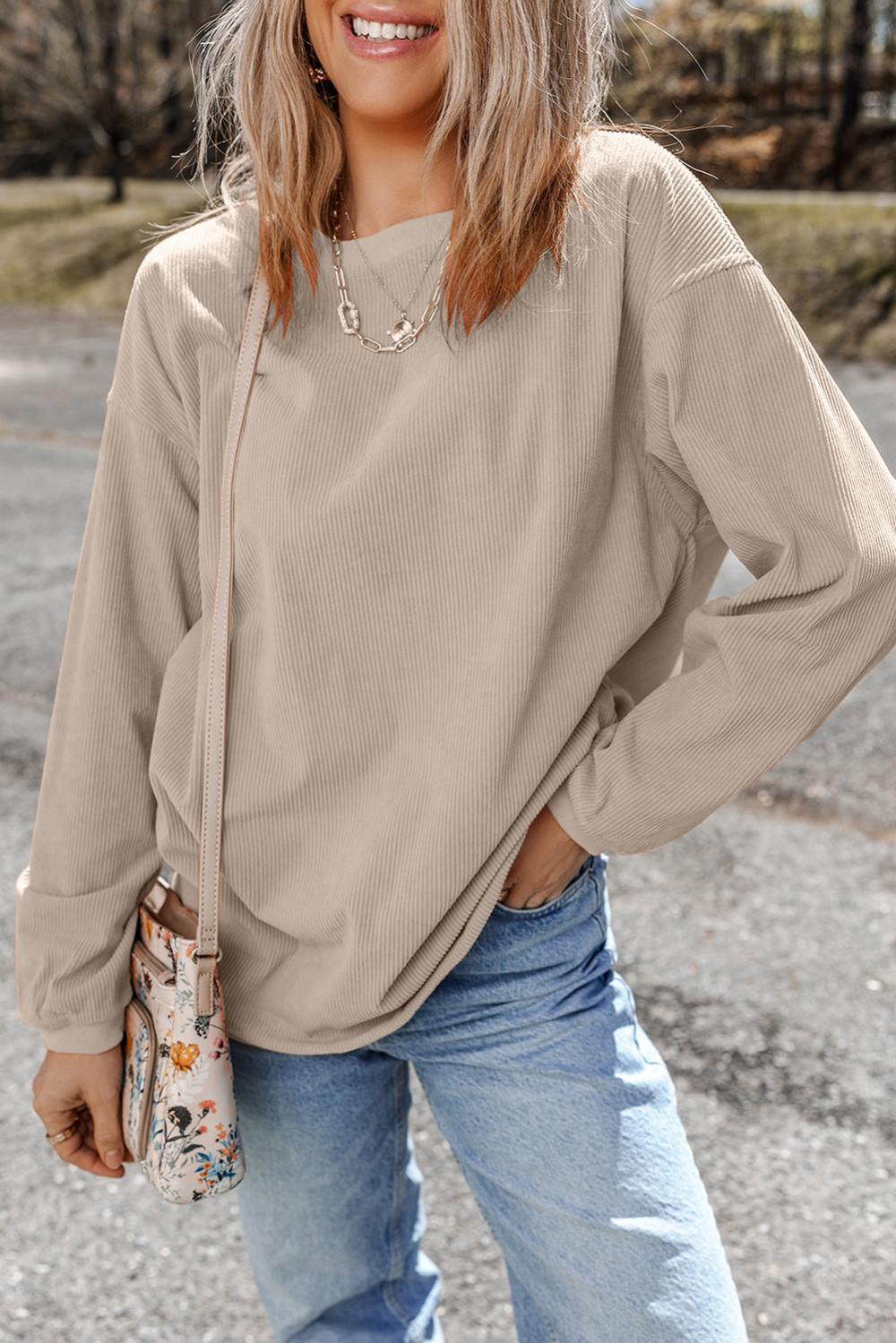 Sweatshirts & Hoodies | Women Smoke Gray Plain Drop Sleeve Crinkle Rib Oversized Sweatshirt