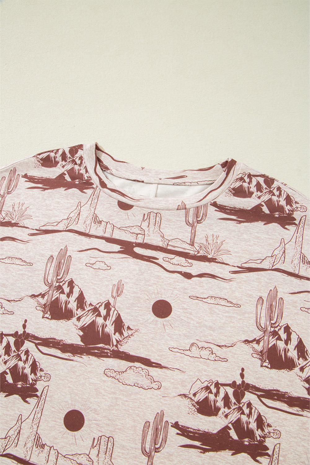 T Shirts | Women Brown Summer Desert Sand Print Short Sleeve Tee