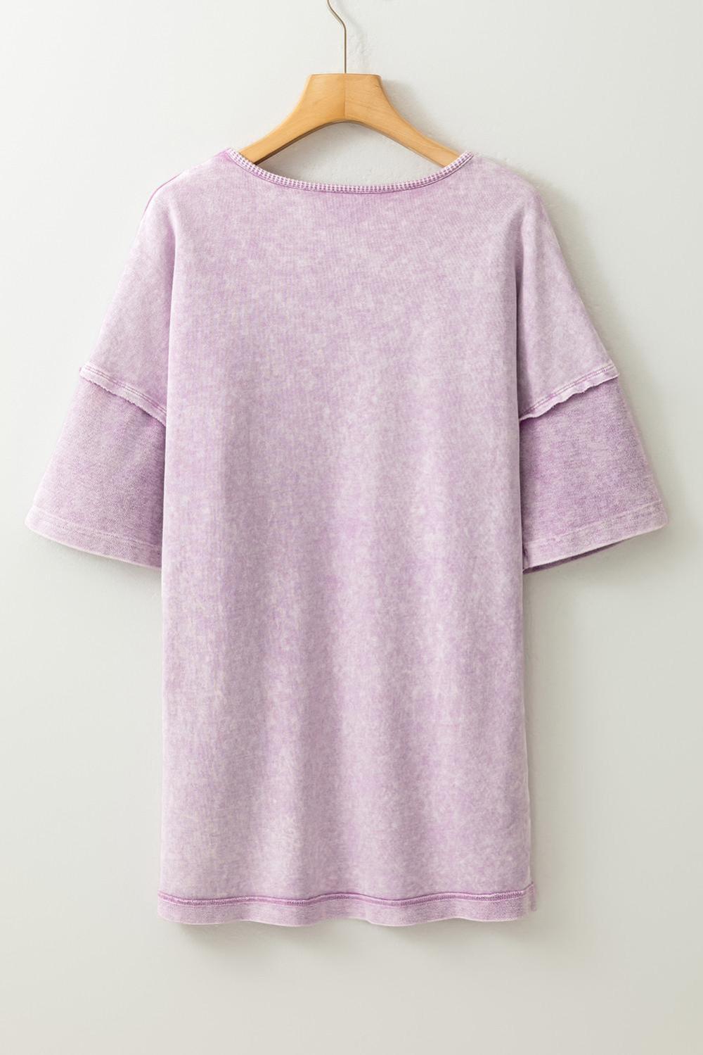 T Shirts | Women Orchid Petal Mineral Wash Exposed Seam Drop Shoulder Oversized Tee