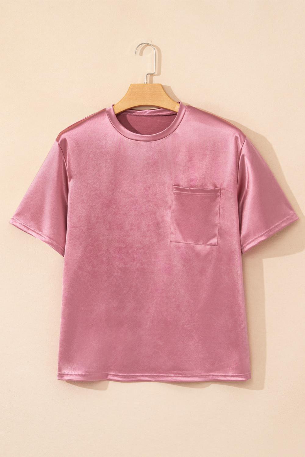 T Shirts | Women Pink Solid Chest Pocket Loose Fit T Shirt