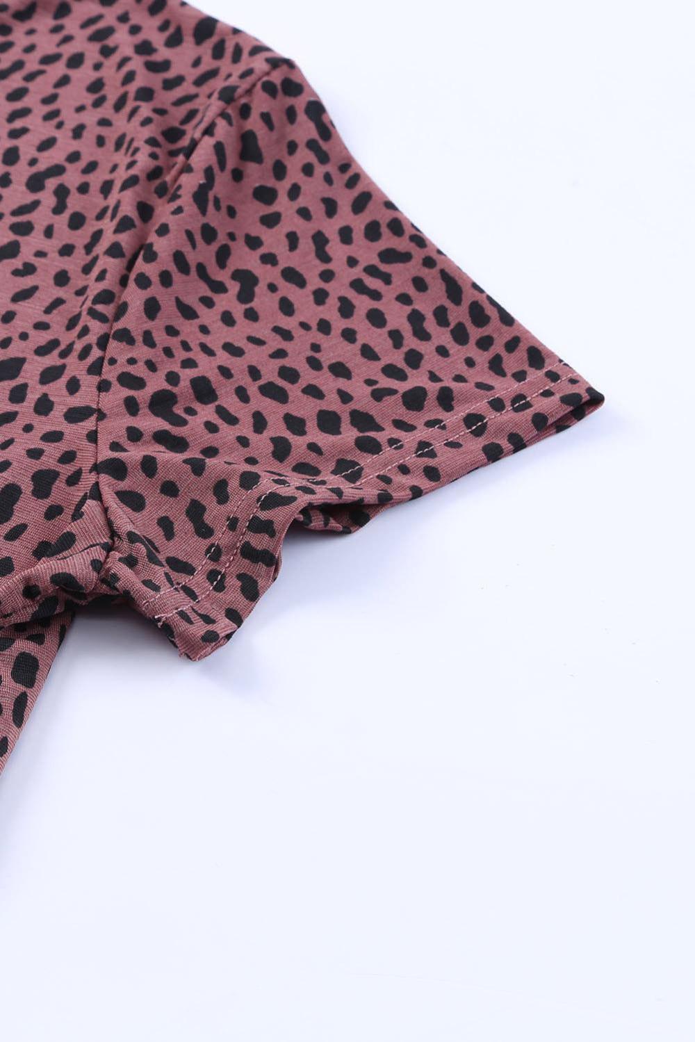 T Shirts | Women Red Cheetah Print Casual Short Sleeve Crew Neck T Shirt