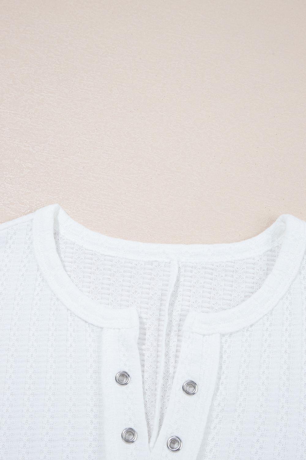 T Shirts | Women White Textured Split Neck Short Sleeve Top